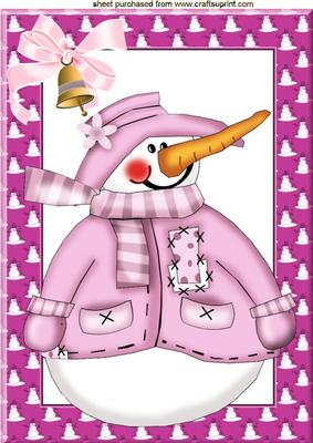 Snowman in Pink with Long Carrot Nose A4