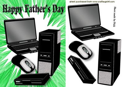 Computer for Father's Day, on Green Abstract Background