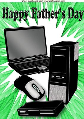 Computer on Green Abstract, for Father's Day A4