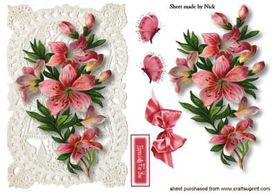 Pretty Pink Flowers on Ecru Lace