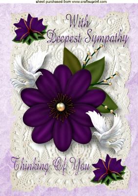Sympathy Card with Purple Flower & Doves A4