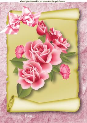 Pink Roses on a Scroll with Butterflies A4