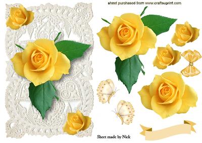 Yellow Rose on Cream Ecru Lace