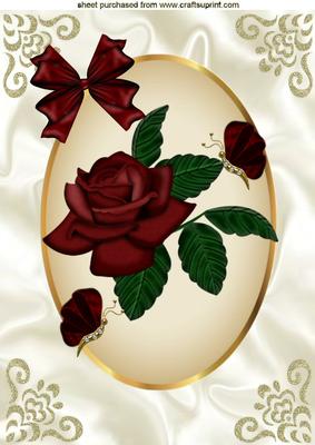 Red Rose in Gold Oval Frame A4