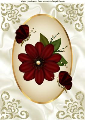 Red Flower in Gold Oval Frame A4