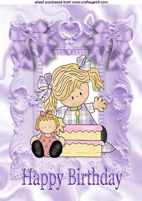 Little Girl with Ragdoll and Cake A4
