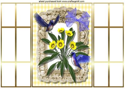 Yellow Flowers with Bluebirds, Gold French Doors