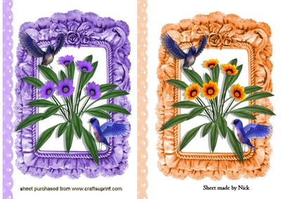 Flowers with Bluebirds in Frill Frames, Toppers