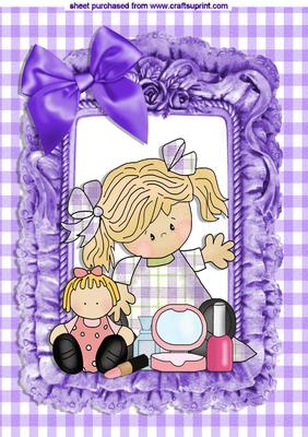Little Makeup Girl with Rag Doll in Frill Frame A4