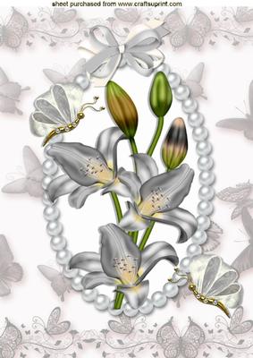 White Lillies with Butterflies in Butterfly Frame A4