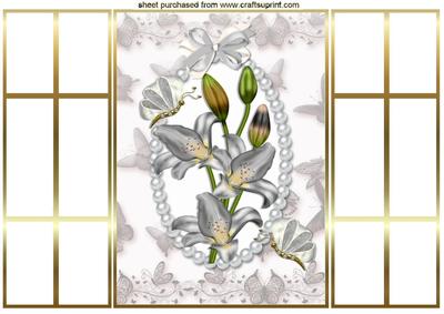 White Lillies and Butterflies in Pearl Frame, French Doors