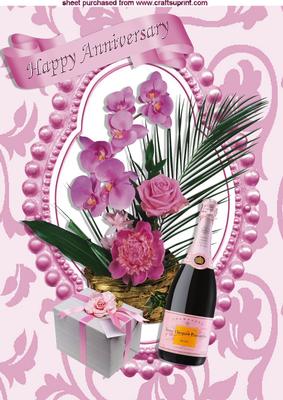 Happy Anniversary, Pink Champagne, & Flowers A4