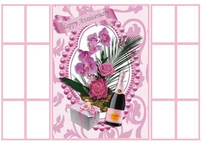 Happy Anniversary, Pink Champagne & Flowers, French Doors