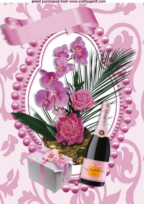 Pink Champagne & Flowers in Bead Frame A4