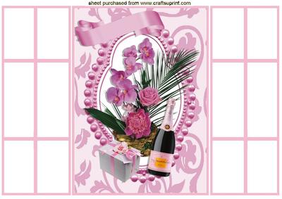 Pink Champagne & Flowers, in Bead Frame, French Gatefold