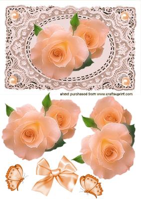 Pretty Peach Roses on Ecru Lace
