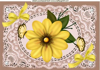 Pretty Yellow Flower with Butterflies on Ecru Lace A4
