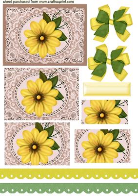 Pretty Yellow Flower on Ecru Lace, Pyramids