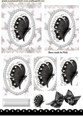 Pretty Black & White Butterfly, in Pearl Frame Pyramids