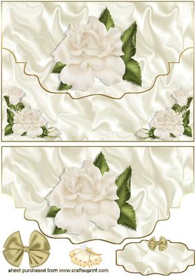 Cream Roses, on Cream Satin Scalloped Edge Envelope