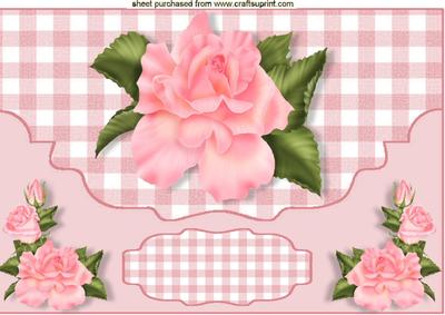 Pink Rose, Pink Gingham, on Scalloped Envelope A4