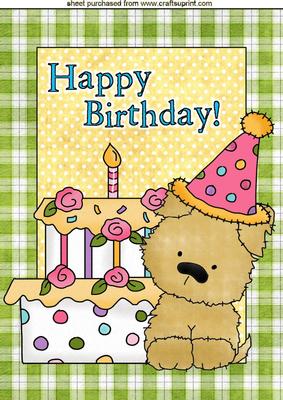 Puppy with Party Hat and Cake A4
