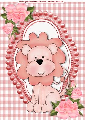Little Lion in Bead Frame with Corner Roses A4
