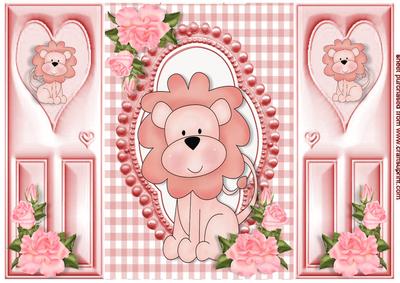 Little Lion in Bead Frame with Roses Gatefold