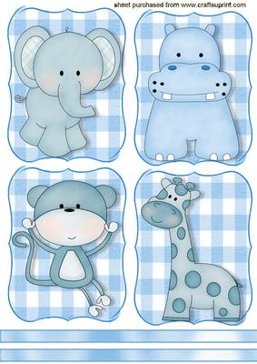 Cute Jungle Animals in Blue Frames, Toppers