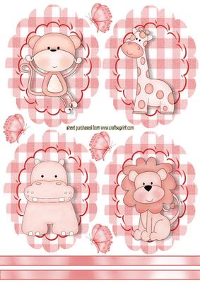 Cute Jungle Animals in Pink Scalloped Frame Toppers