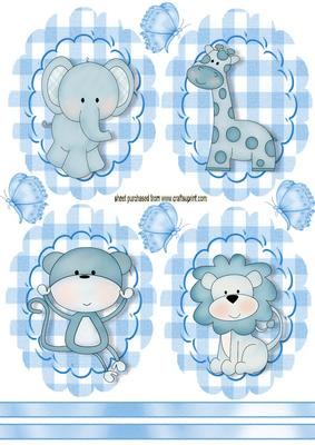 Cute Jungle Animals in Blue Scalloped Frame, Toppers