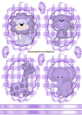 Cute Jungle Animals in Purple Scalloped Toppers