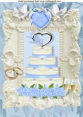 Blue Wedding Cake in Ornate Frame with Doves A4