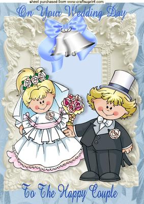Cute Wedding Couple with Blue Bells A4
