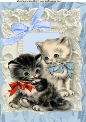 Sweet Little Kittens in Ornate Frame A4
