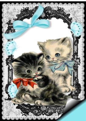 Sweet Kitties in Lace Frame with Butterflies A4