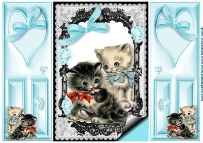 Sweet Little Kittens in Lace Frame, Gatefold