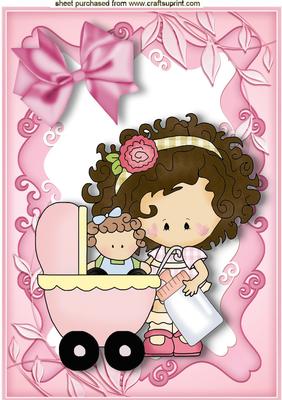 Sweet Little Girl with Her Dolls Pram A4