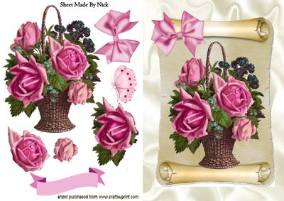 Pretty Vintage Rose Basket on a Scroll