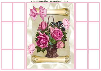Pretty Roses in a Vintage Basket, French Door Gatefold