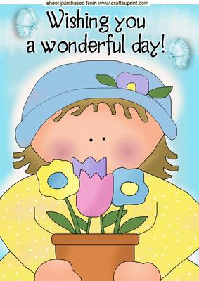 Wonderful Day, Little Lady with Flowers A4