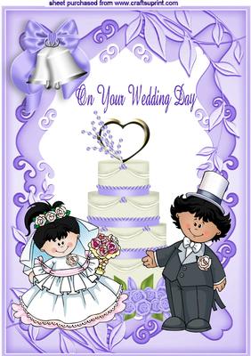 Purple Wedding Cake in Floral Frame with Cute Couple A4
