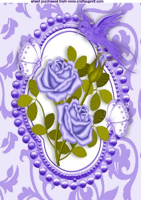 Purple Roses in a Bead Frame with Bird A4