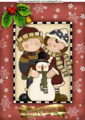 Children Playing with a Snowman Christmas A4