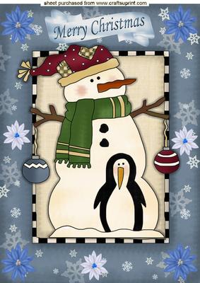 Snowman and a Penguin, with Snowflakes A4