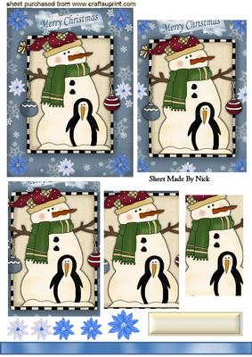 Snowman and a Penguin with Snowflakes, Pyramids