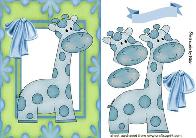 Cute Little Giraffe in Blue Floral Frame