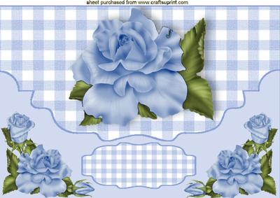 Blue Rose, Blue Gingham, on Scalloped Envelope A4