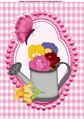Watering Can of Flowers with Butterfly, A4