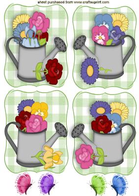 Watering Can with Lots of Coloured Flowers, Toppers